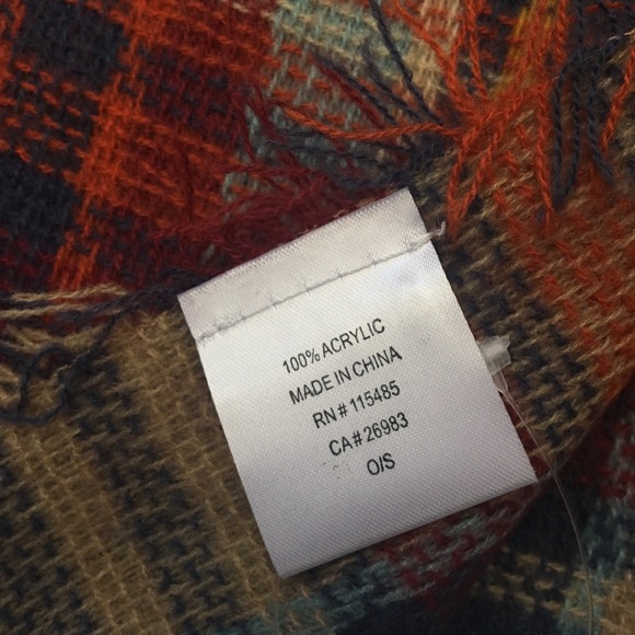 Red Orange Tan Plaid Blanket Scarf - Picture 4 of 4